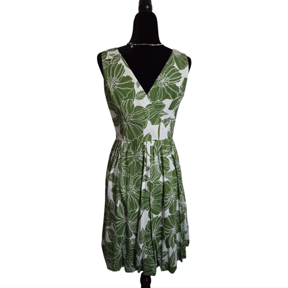 Jessica Howard Green and White Floral Sleeveless Dress Women's Size 10P - Picture 3 of 13